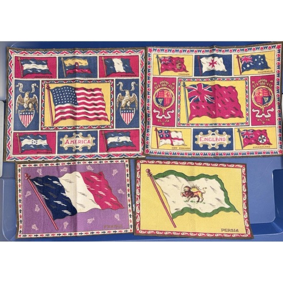 tobacco flag Lot of 4 Vintage Tobacco Flag Silks WWI Era – America, England, France,  Persia